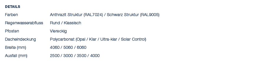 Details Farben Anthrazit Struktur (RAL7024) / Schwarz Struktur (RAL9005) Regenwasserabfluss Rund / Klassisch Pfosten ...