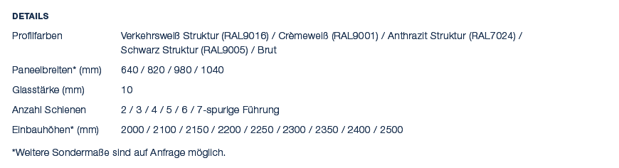 Details Profilfarben Verkehrswei Struktur (RAL9016) / Cr mewei  (RAL9001) / Anthrazit Struktur (RAL7024) / Schwarz S...