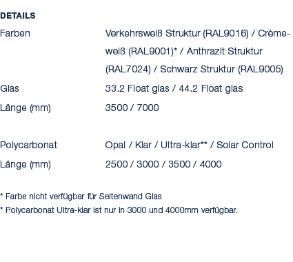 Details Farben Verkehrswei Struktur (RAL9016) / Cr mewei  (RAL9001)* / Anthrazit Struktur (RAL7024) / Schwarz Strukt...