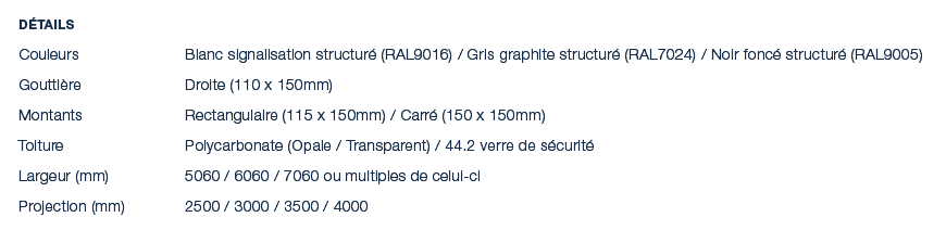 D tails Couleurs Blanc signalisation structur (RAL9016) / Gris graphite structur  (RAL7024) / Noir fonc  structur  (...