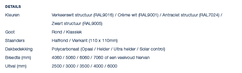 DETAILS Kleuren Verkeerswit structuur (RAL9016) / Cr me wit (RAL9001) / Antraciet structuur (RAL7024) / Zwart structu...