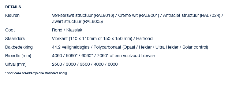 Details Kleuren Verkeerswit structuur (RAL9016) / Cr me wit (RAL9001) / Antraciet structuur (RAL7024) / Zwart structu...