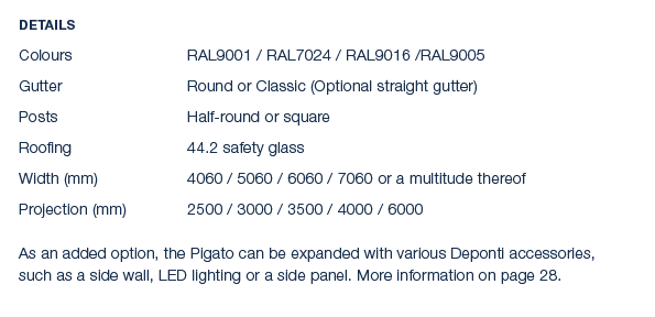 Details Colours RAL9001 / RAL7024 / RAL9016 /RAL9005 Gutter Round or Classic (Optional straight gutter) Posts Half ro...
