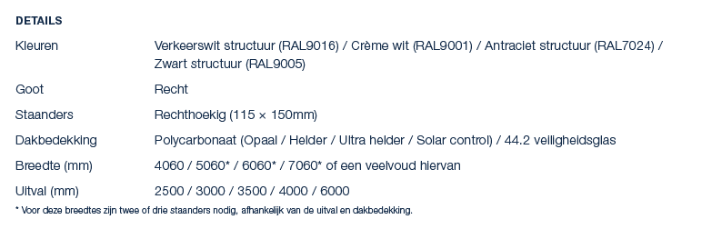 Details Kleuren Verkeerswit structuur (RAL9016) / Cr me wit (RAL9001) / Antraciet structuur (RAL7024) / Zwart structu...