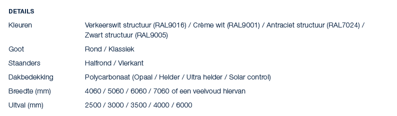 Details Kleuren Verkeerswit structuur (RAL9016) / Cr me wit (RAL9001) / Antraciet structuur (RAL7024) / Zwart structu...