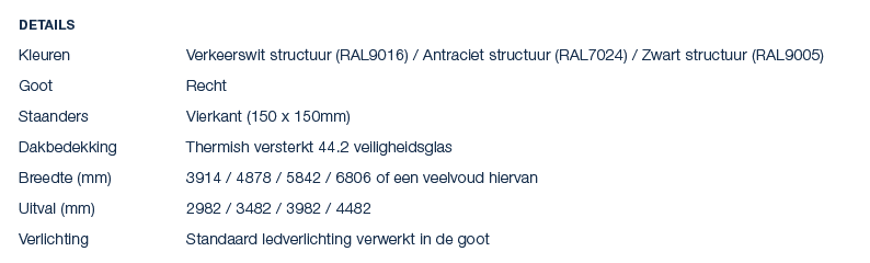 Details Kleuren Verkeerswit structuur (RAL9016) / Antraciet structuur (RAL7024) / Zwart structuur (RAL9005) Goot Rech...