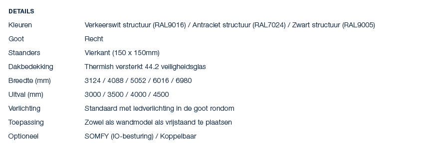Details Kleuren Verkeerswit structuur (RAL9016) / Antraciet structuur (RAL7024) / Zwart structuur (RAL9005) Goot Rech...