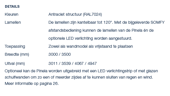 Details Kleuren Antraciet structuur (RAL7024) Lamellen De lamellen zijn kantelbaar tot 120°. Met de bijgeleverde SOMF...