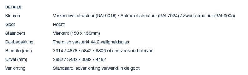 Details Kleuren Verkeerswit structuur (RAL9016) / Antraciet structuur (RAL7024) / Zwart structuur (RAL9005) Goot Rech...