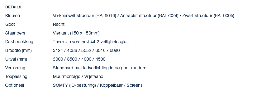 Details Kleuren Verkeerswit structuur (RAL9016) / Antraciet structuur (RAL7024) / Zwart structuur (RAL9005) Goot Rech...