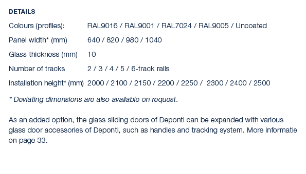 Details Colours (profiles): RAL9016 / RAL9001 / RAL7024 / RAL9005 / Uncoated Panel width* (mm) 640 / 820 / 980 / 1040...