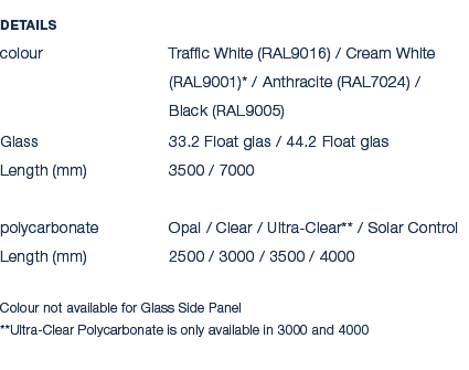 Details colour Traffic White (RAL9016) / Cream White (RAL9001)* / Anthracite (RAL7024) / Black (RAL9005) Glass 33.2 F...
