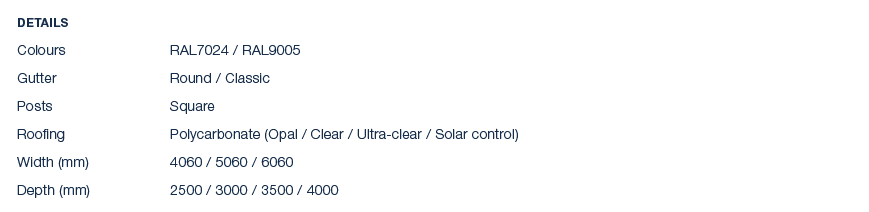 Details Colours RAL7024 / RAL9005 Gutter Round / Classic Posts Square Roofing Polycarbonate (Opal / Clear / Ultra cle...